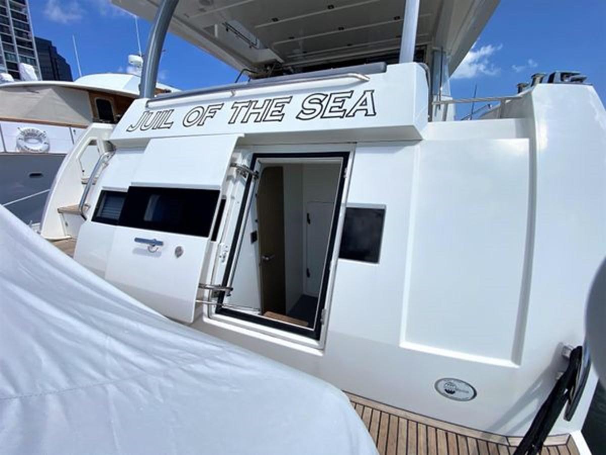 a white boat with a door aboard 2016 PRESTIGE 680 FLY Yacht for Sale