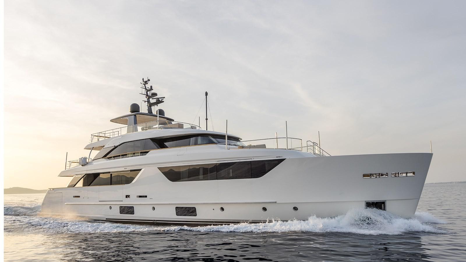 a white yacht in the water aboard ANDIAMO Yacht for Sale