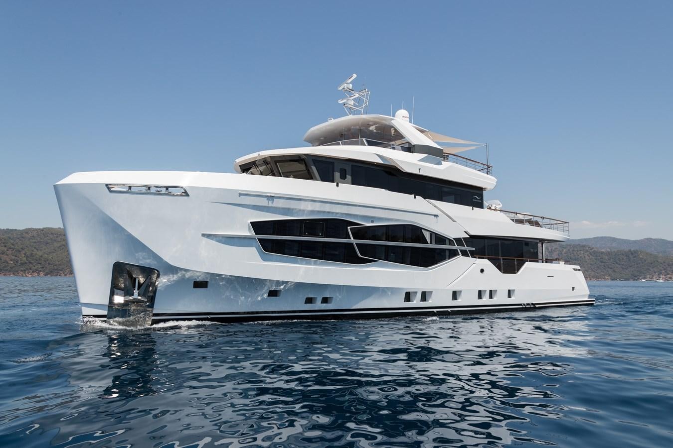 a white yacht in the water aboard PROJECT 105 Yacht for Sale