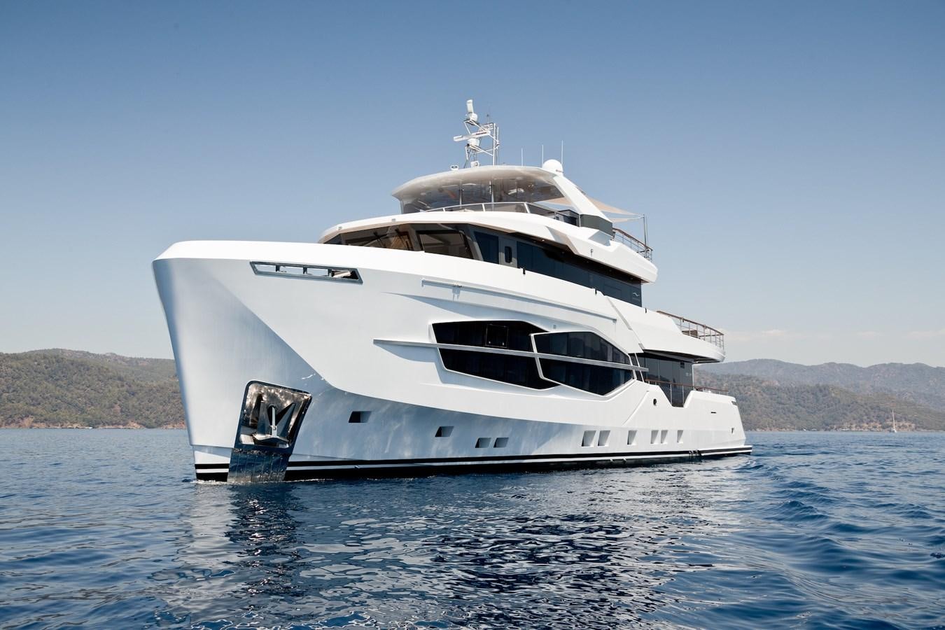 a white yacht on the water aboard PROJECT 105 Yacht for Sale