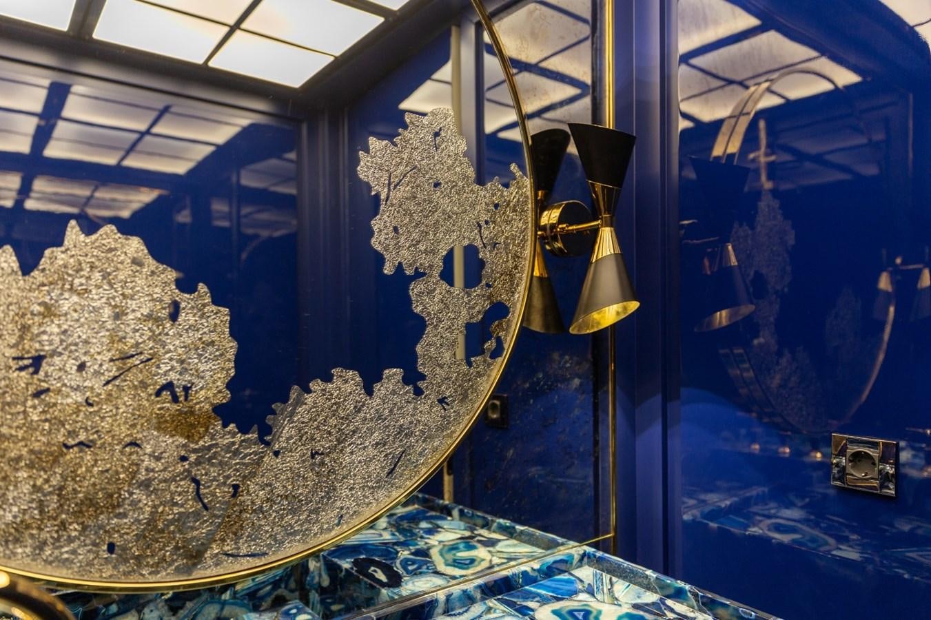 a view of a city from a window aboard N.M.N Yacht for Sale