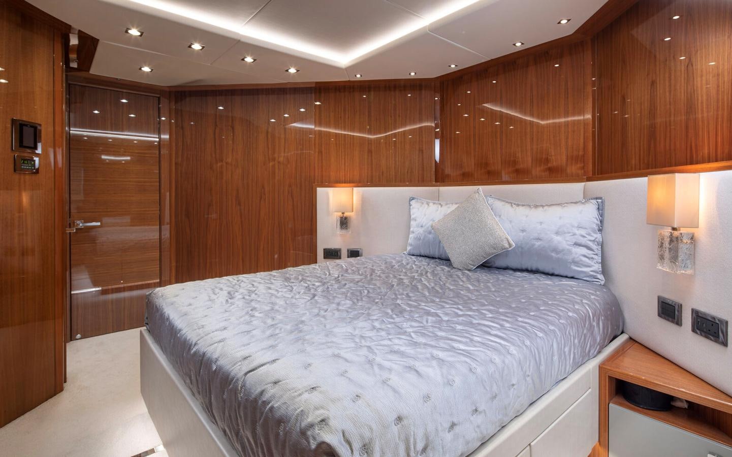 a bed in a room aboard 2018 SUNSEEKER 116 Yacht for Sale
