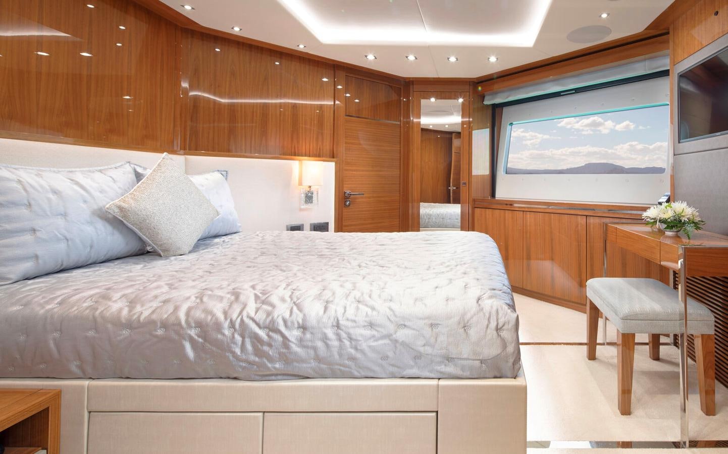 a bed in a room aboard 2018 SUNSEEKER 116 Yacht for Sale