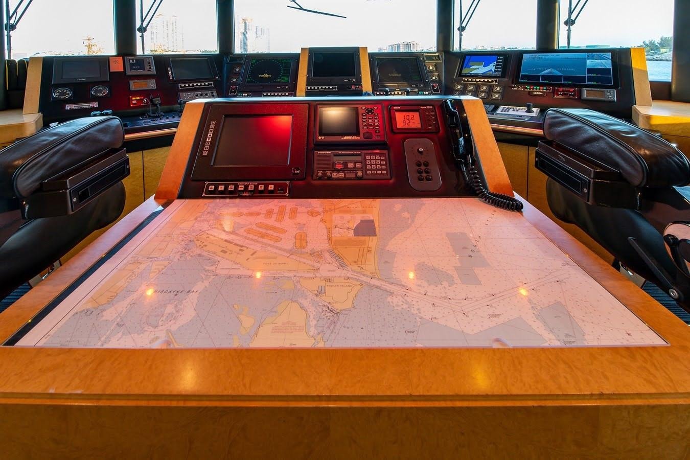 a table with electronic devices on it aboard MIZU Yacht for Sale