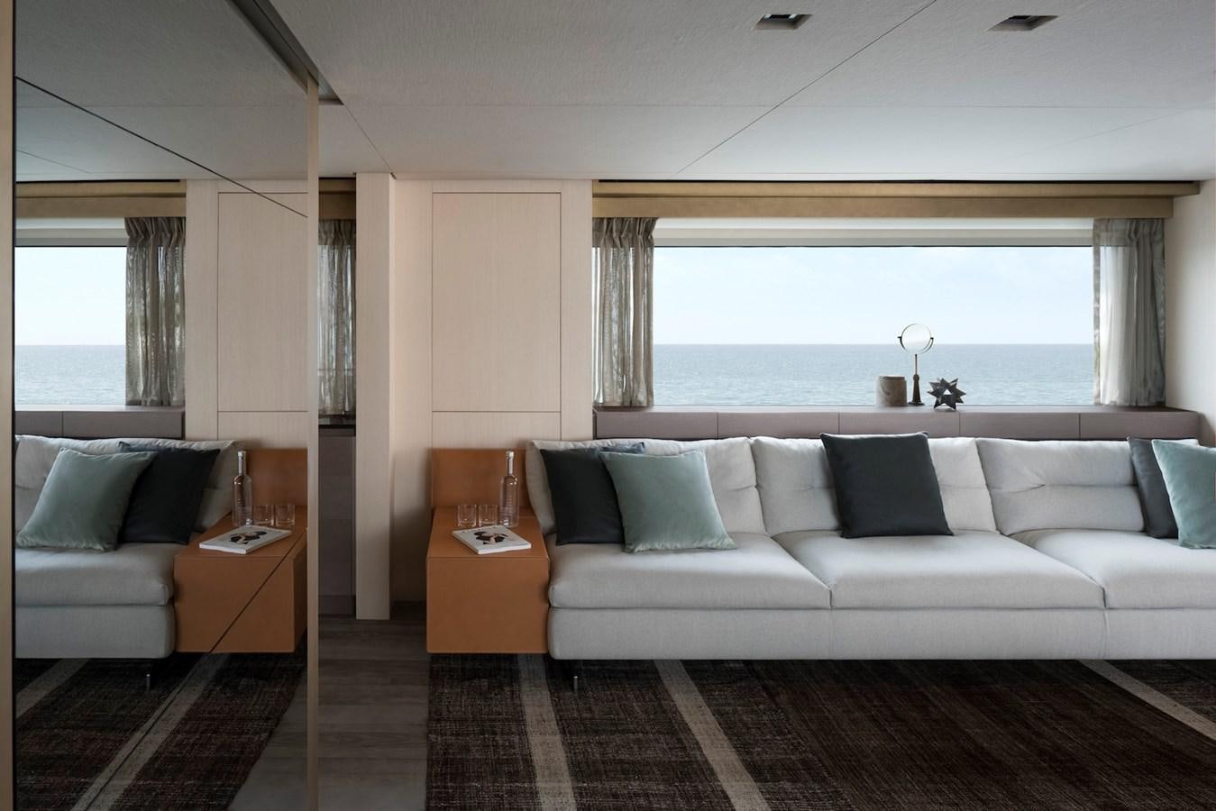 a living room with a large window aboard ALEGRIA Y Yacht for Sale