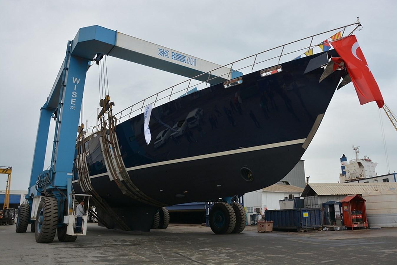 a large metal boat aboard LEGATO Yacht for Sale