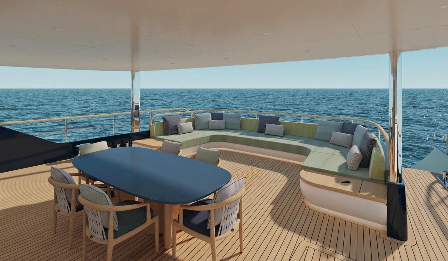 a large balcony overlooking the ocean aboard LEGATO Yacht for Sale