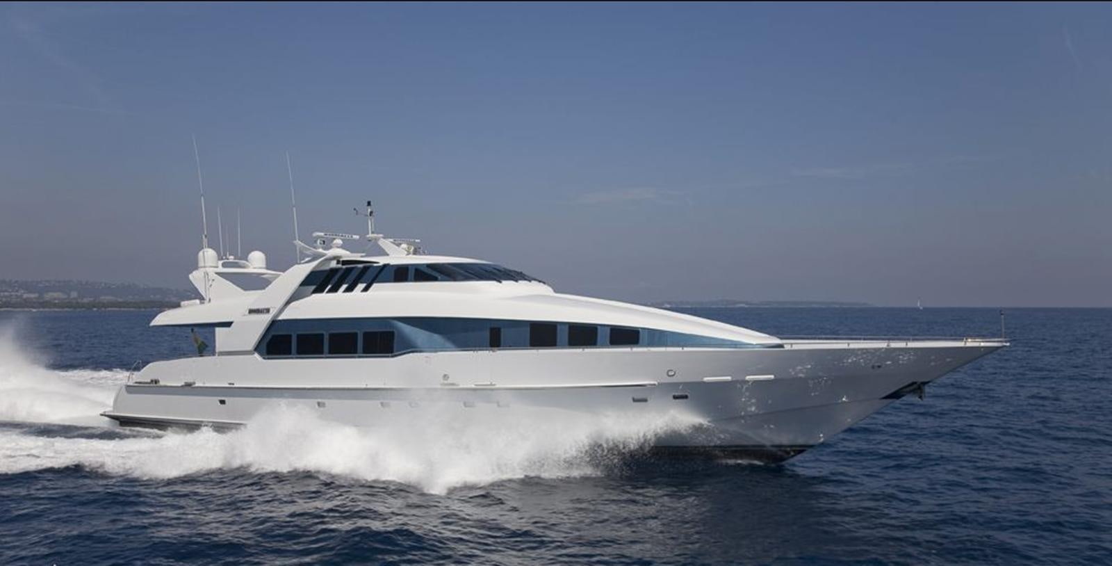 a white yacht on the water aboard MOONRAKER Yacht for Sale
