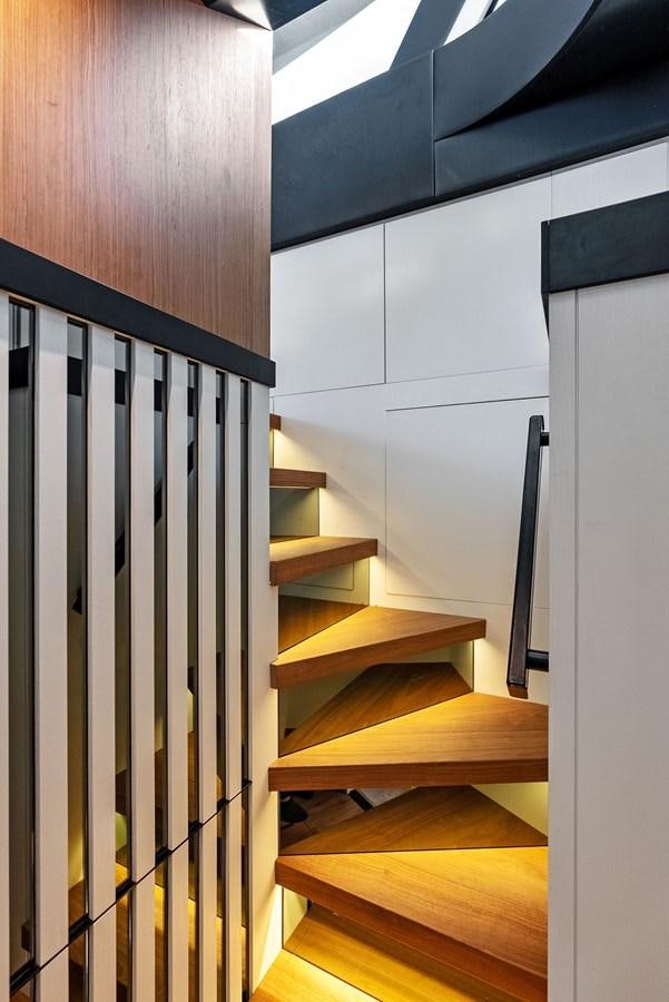 a set of wooden stairs aboard SNACK MONEY Yacht for Sale