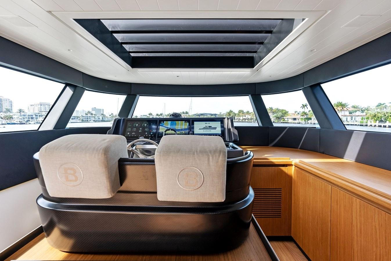 a leather chair in a room aboard SNACK MONEY Yacht for Sale