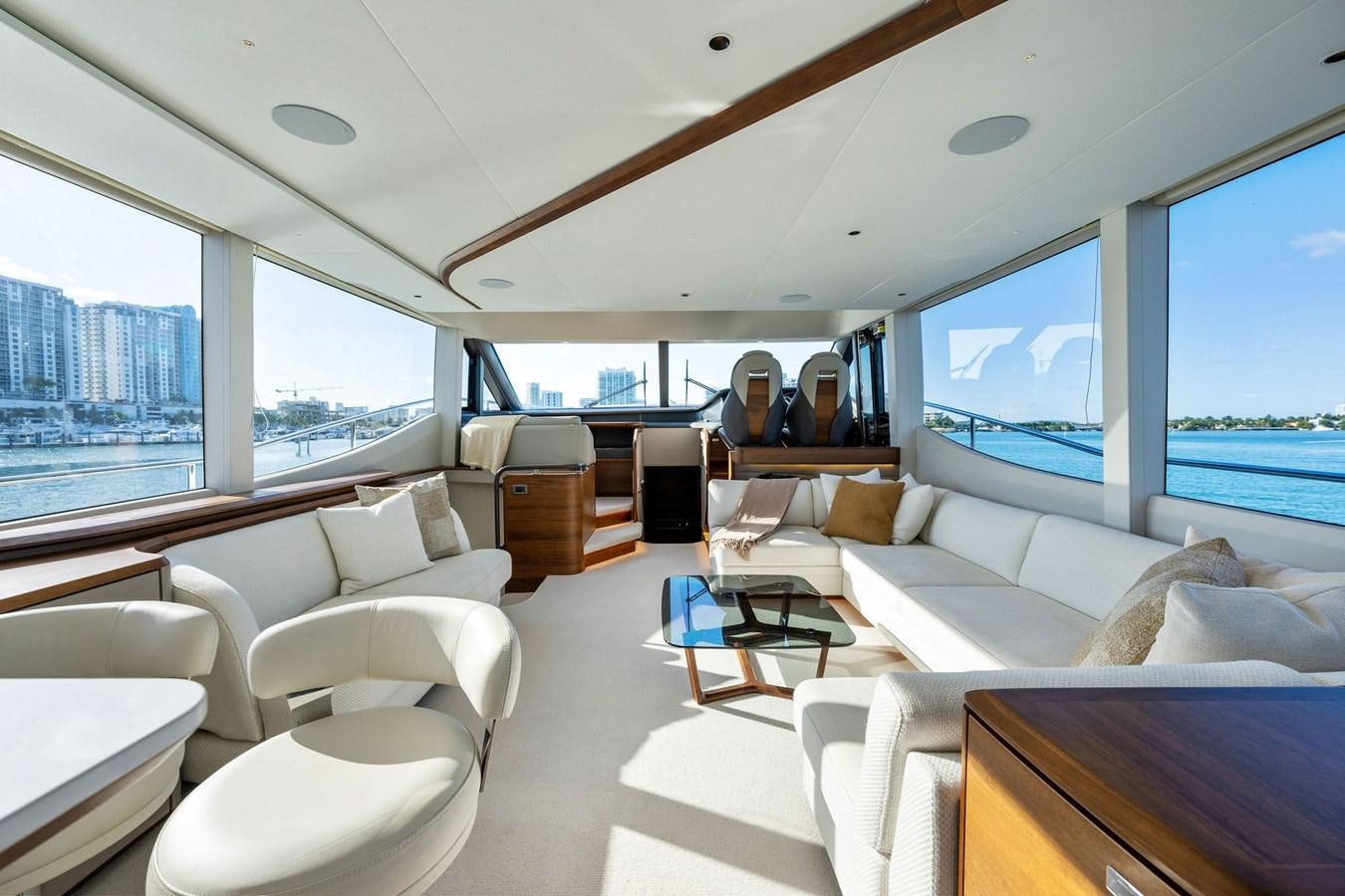a room with a large window and a view of the ocean aboard ELIZABETH Yacht for Sale