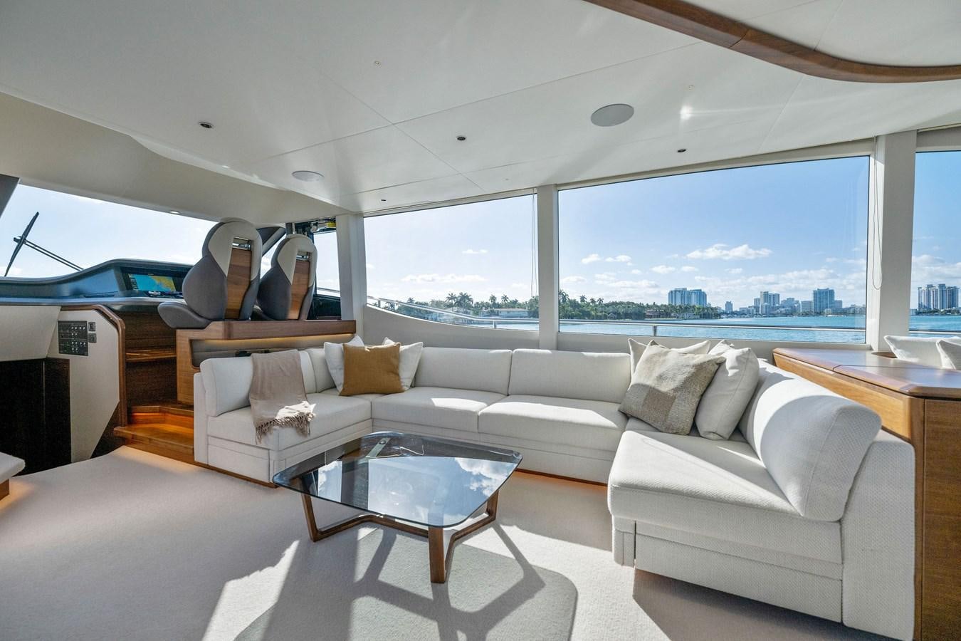 a living room with a large window aboard ELIZABETH Yacht for Sale