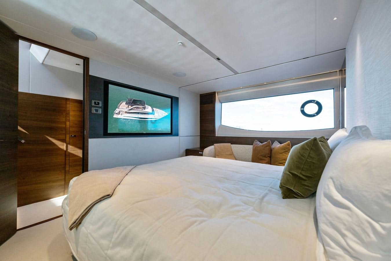 a bed in a room aboard ELIZABETH Yacht for Sale