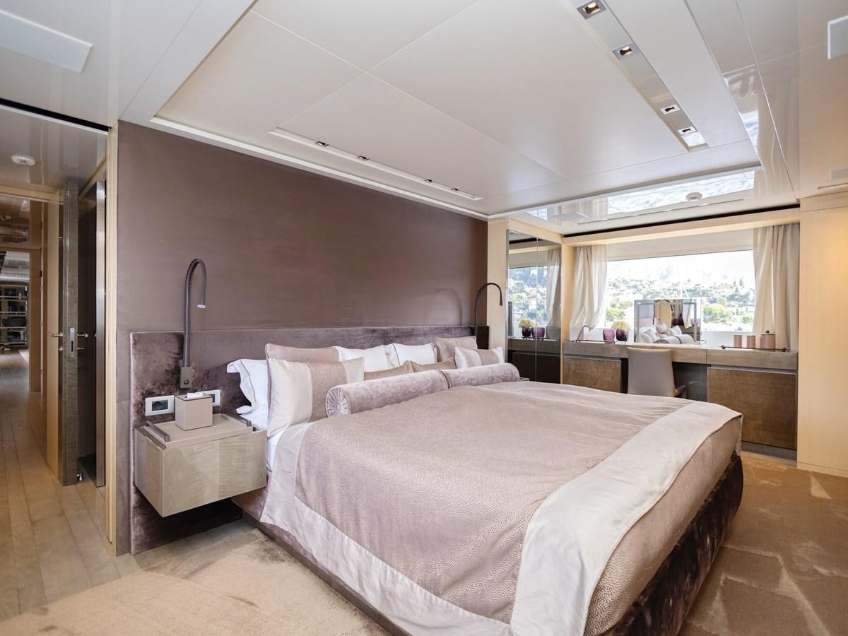 a large bed in a room aboard MOCEAN II Yacht for Sale