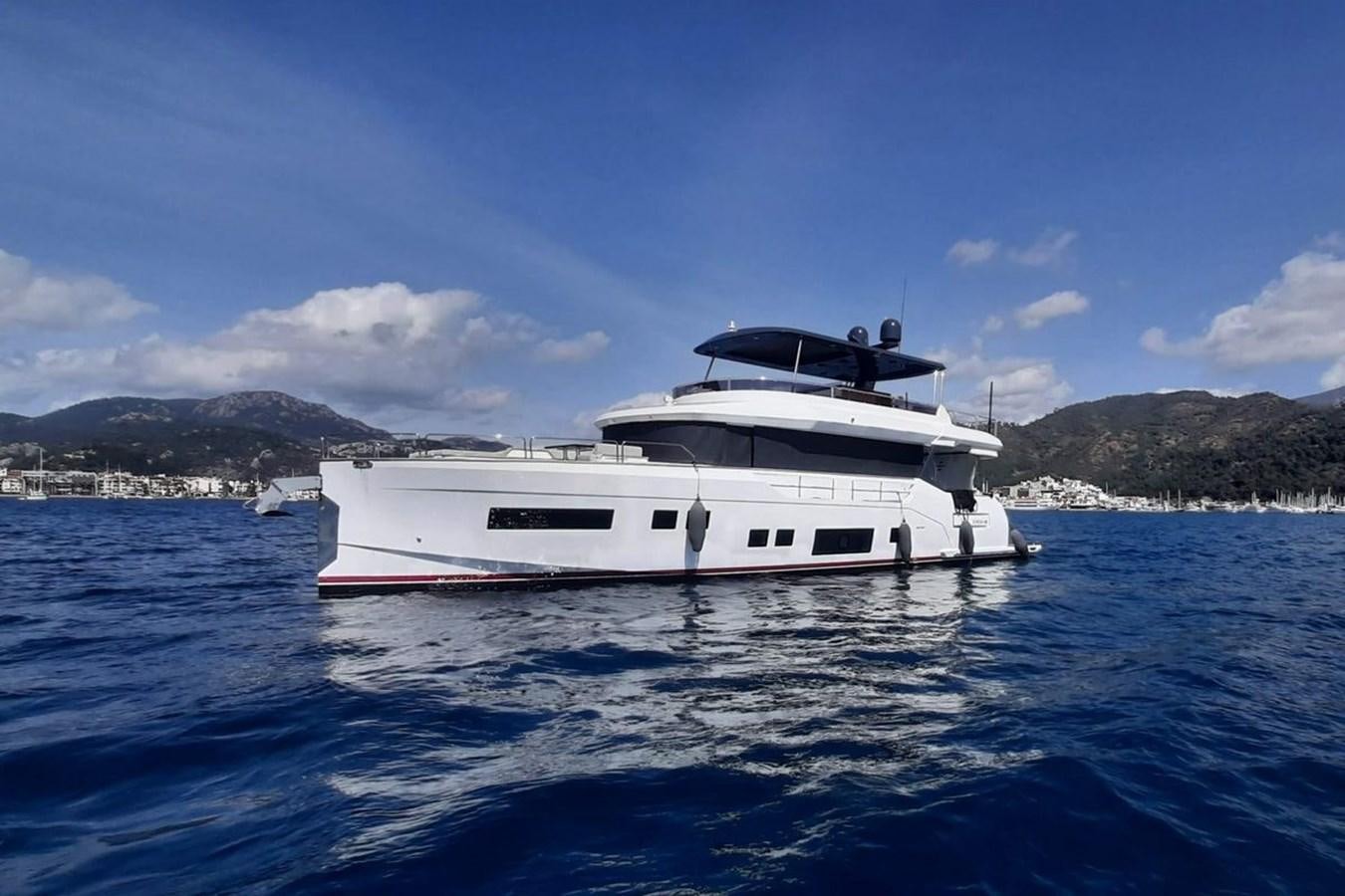 a white boat in the water aboard SIRENA 68 Yacht for Sale