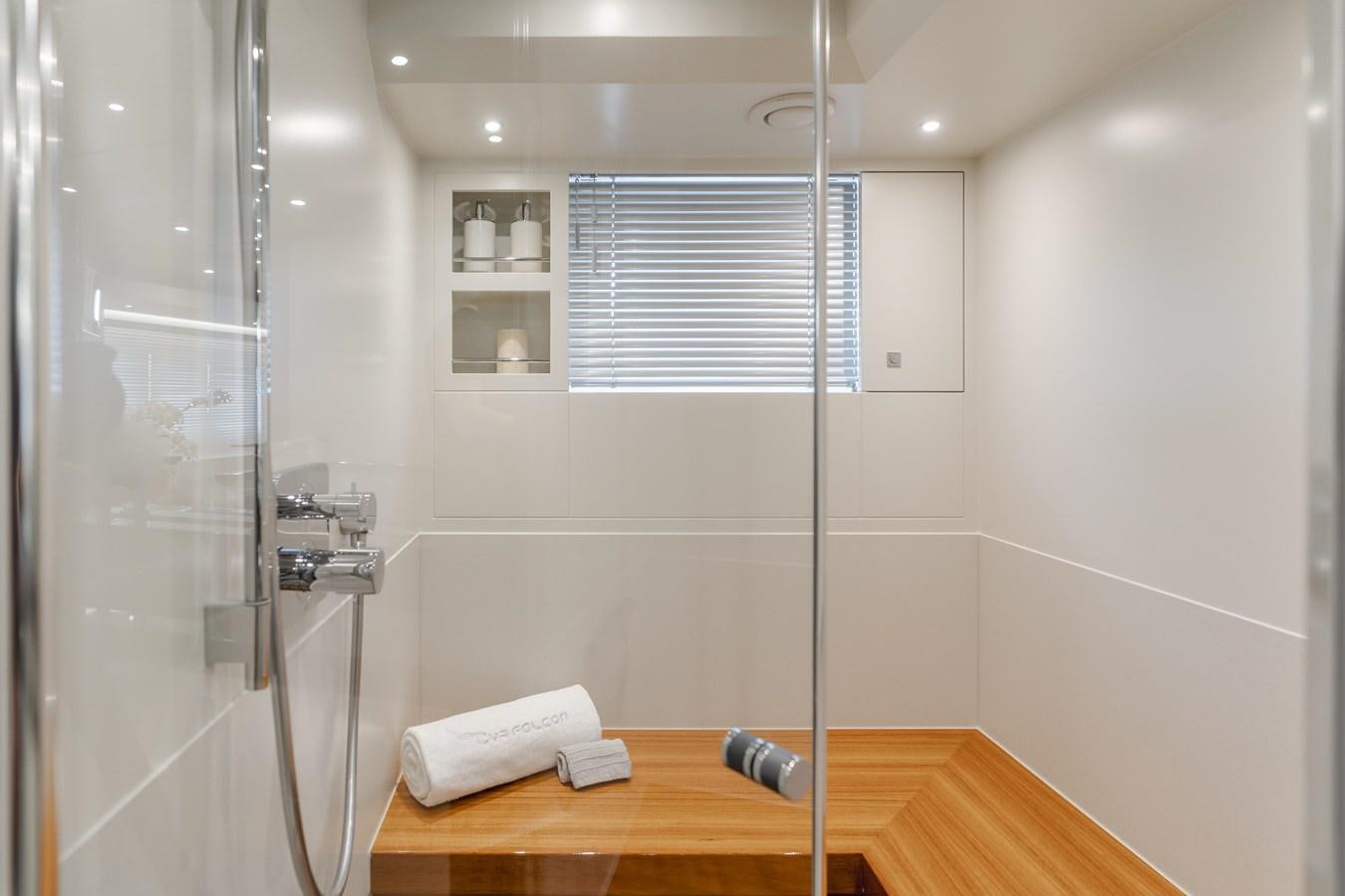 a shower unit with a countertop aboard GYRFALCON Yacht for Sale
