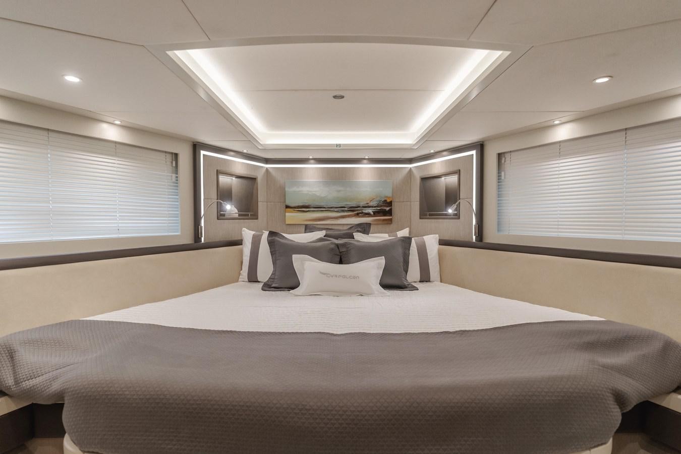 a large bed in a room aboard GYRFALCON Yacht for Sale