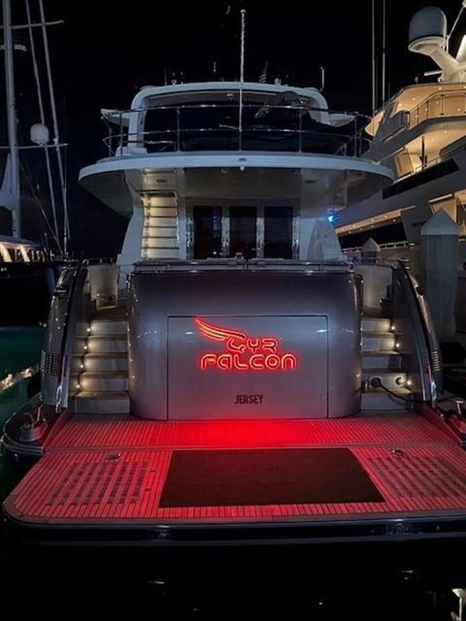 a large white and red vehicle aboard GYRFALCON Yacht for Sale