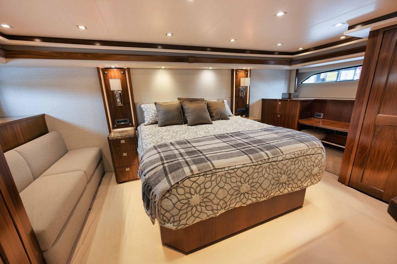 a large bed in a room aboard COOKIE MONSTER Yacht for Sale