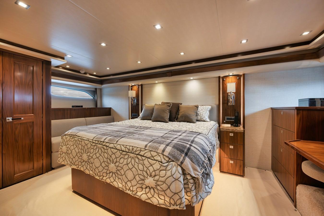 a large bedroom with a large bed aboard COOKIE MONSTER Yacht for Sale