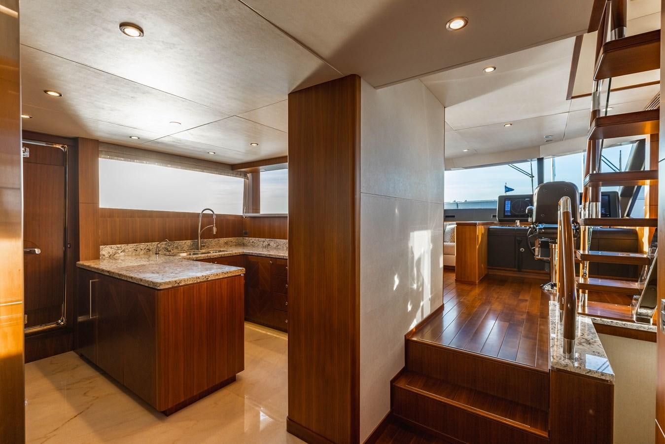 a room with a large counter and cabinets aboard SEE WORTHY Yacht for Sale