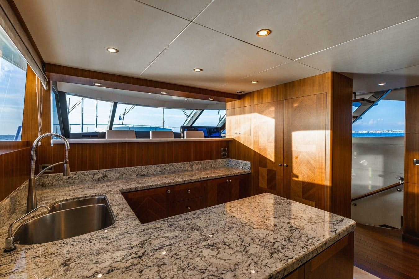 a kitchen with marble counter tops aboard SEE WORTHY Yacht for Sale