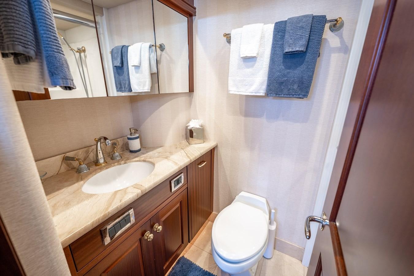 a bathroom with a sink and a toilet aboard TRANQUILITY Yacht for Sale