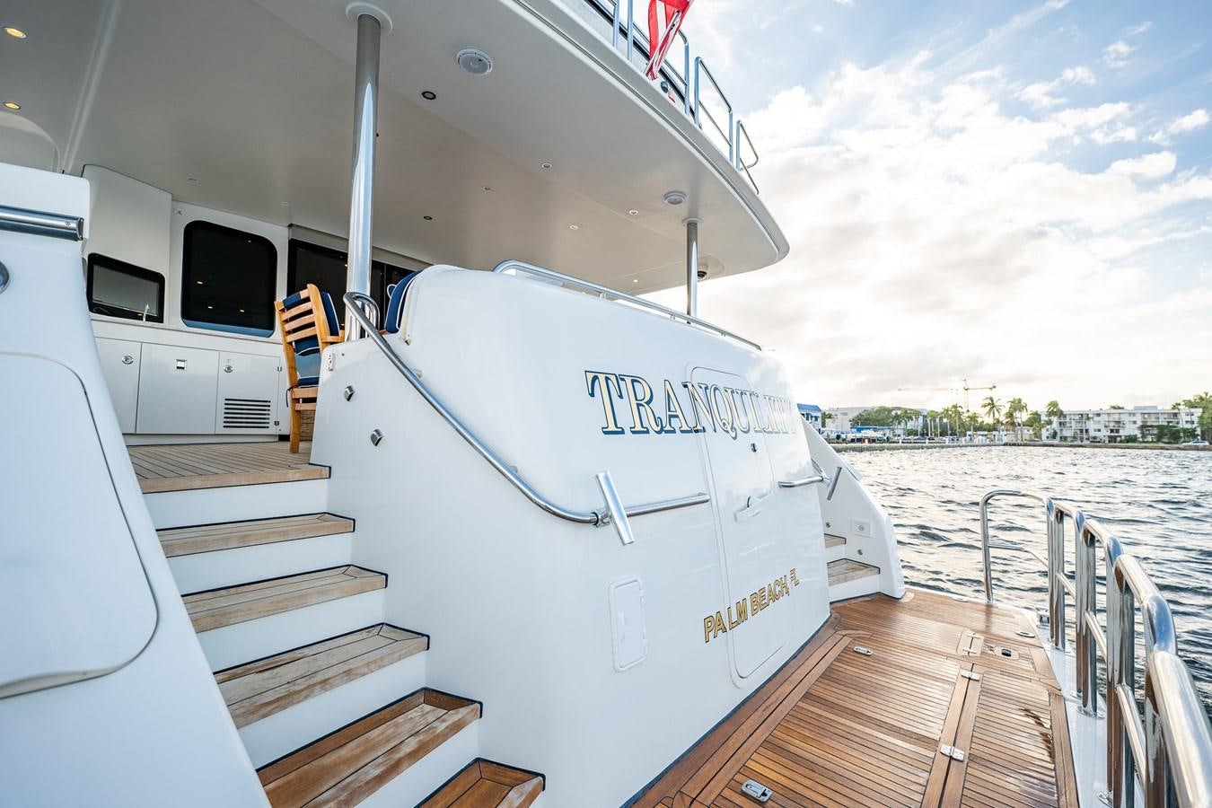 a boat on a deck aboard TRANQUILITY Yacht for Sale