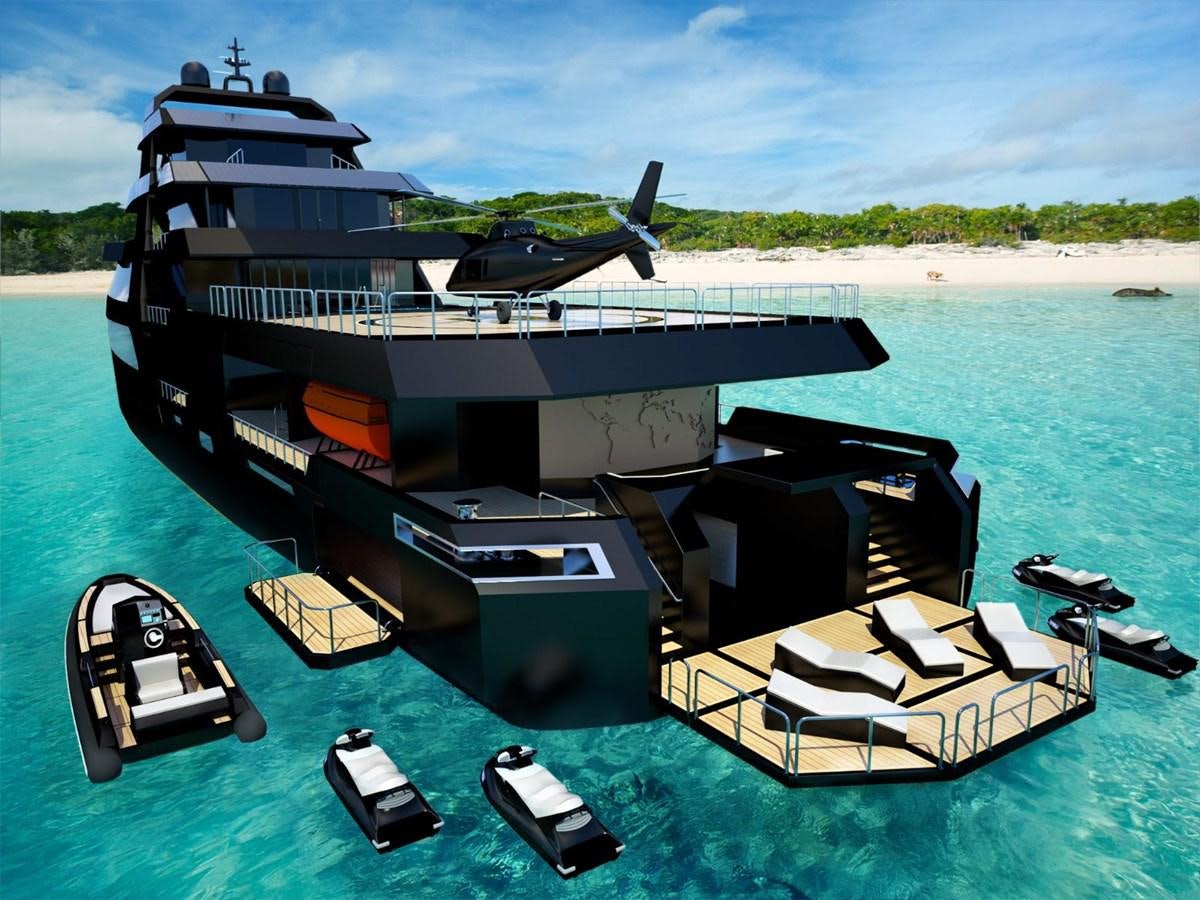 a large boat docked at a dock aboard NAUTILUS Yacht for Sale