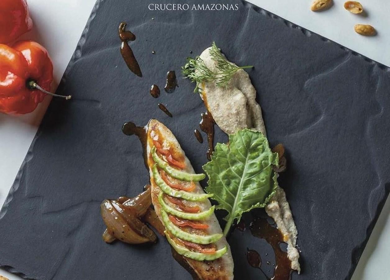 a plate of food aboard CRUCERO AMAZONAS Yacht for Sale