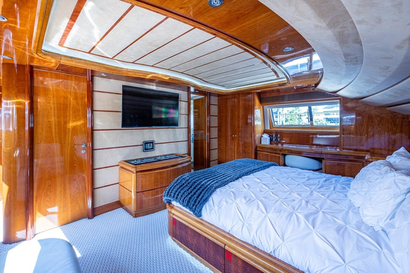 a cabin with two beds aboard EVERYTHING GOOD Yacht for Sale