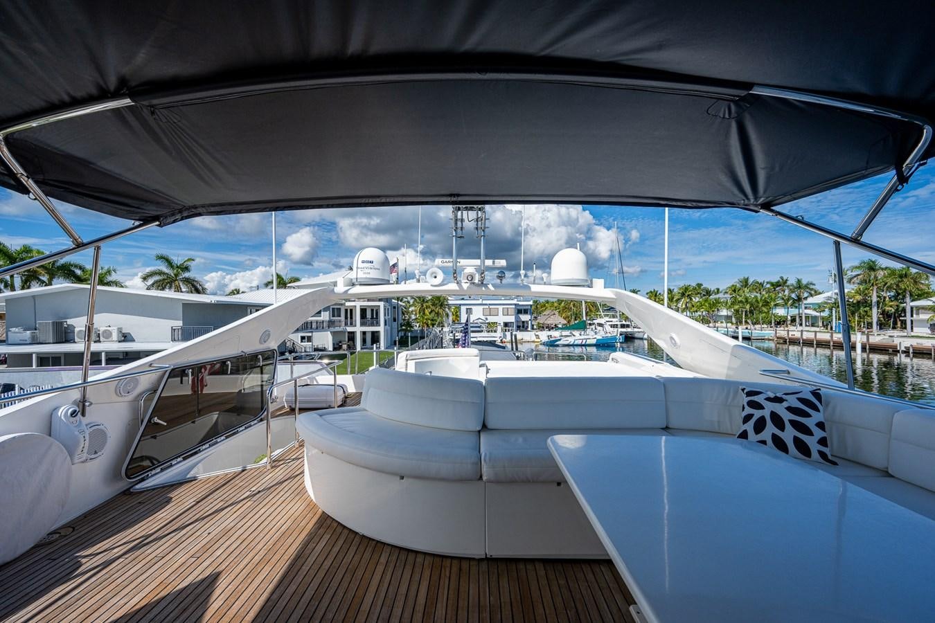 a deck with a large white boat aboard EVERYTHING GOOD Yacht for Sale