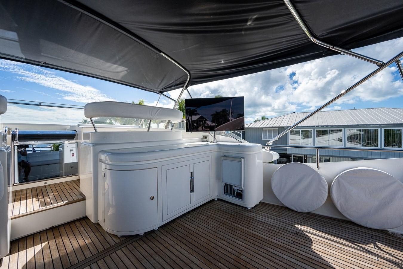 a boat on a dock aboard EVERYTHING GOOD Yacht for Sale