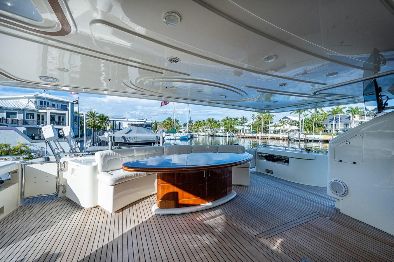 a large white tent with a pool table and chairs aboard EVERYTHING GOOD Yacht for Sale