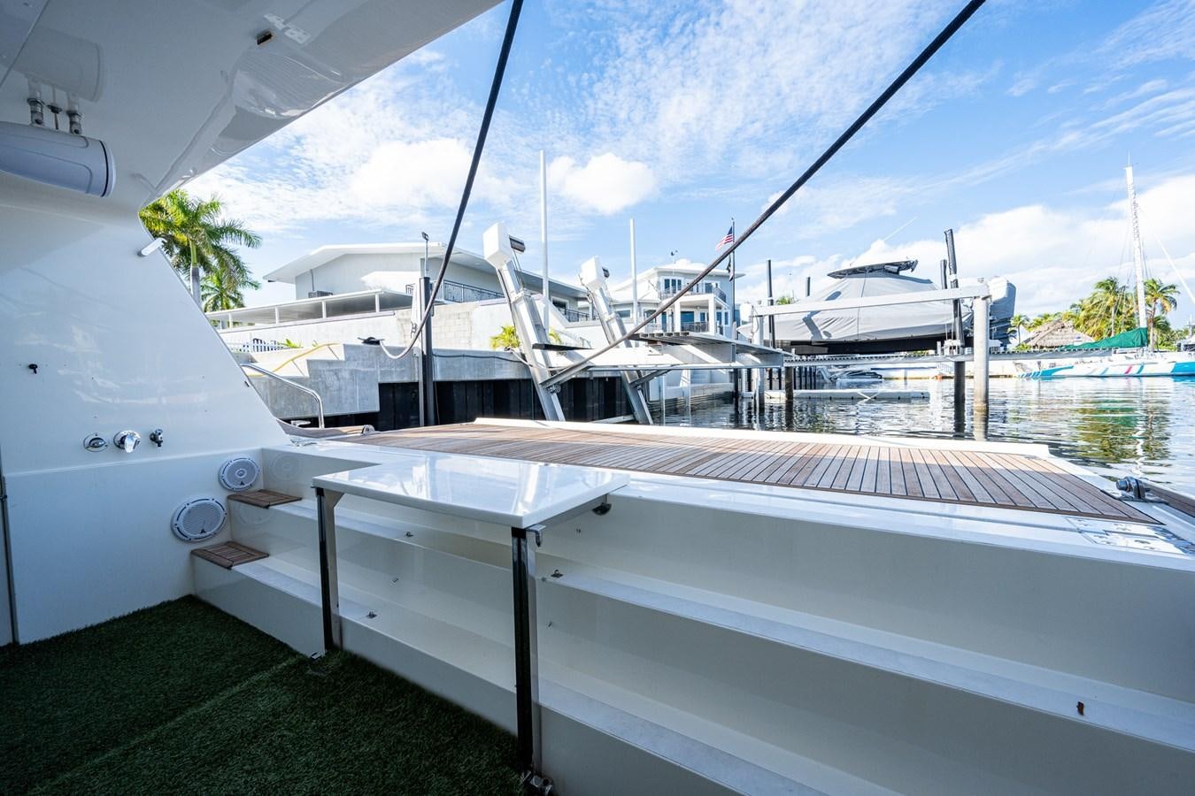 a deck with a large boat in it aboard EVERYTHING GOOD Yacht for Sale