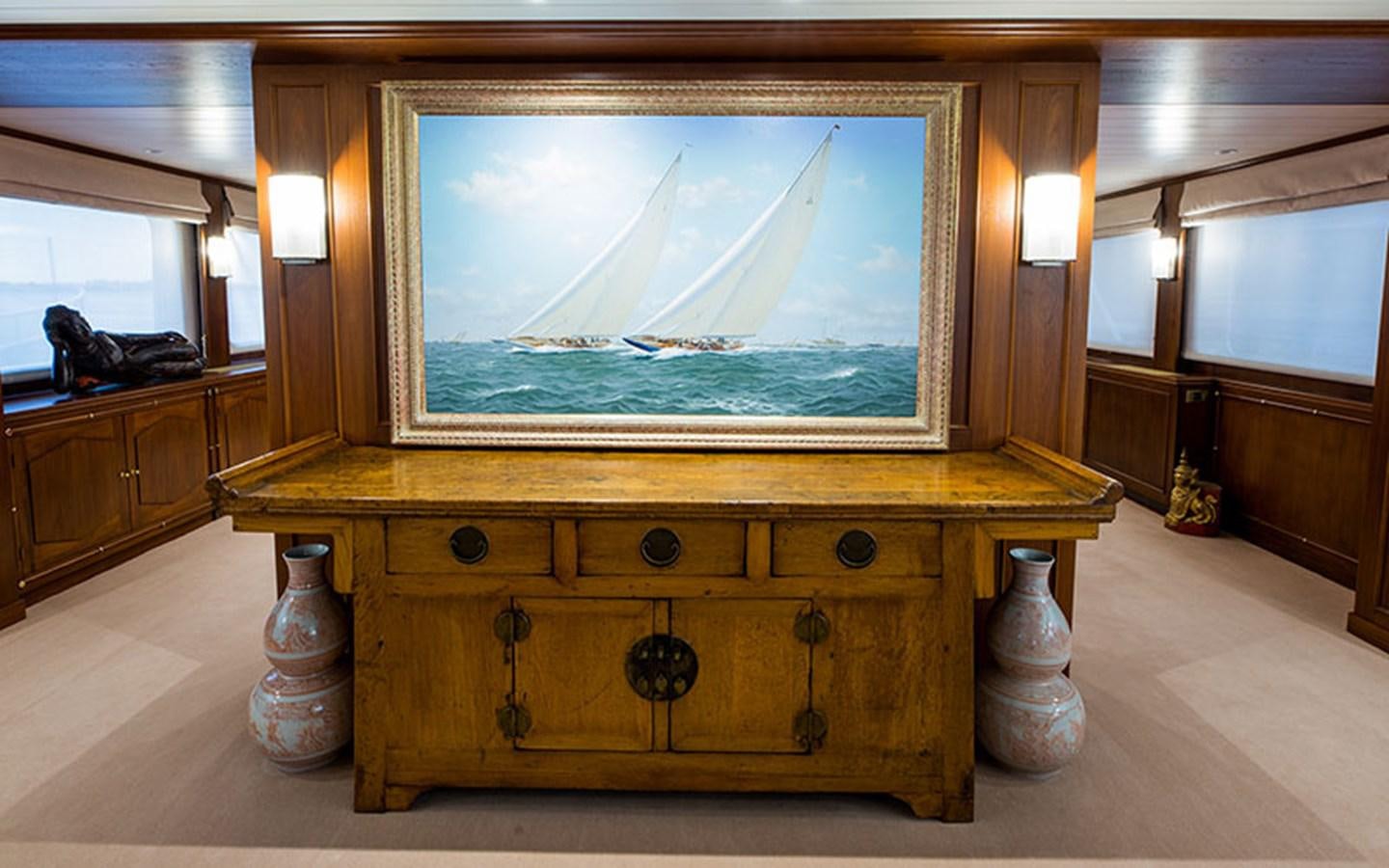 a large flat screen television aboard NOSTALGIA Yacht for Sale