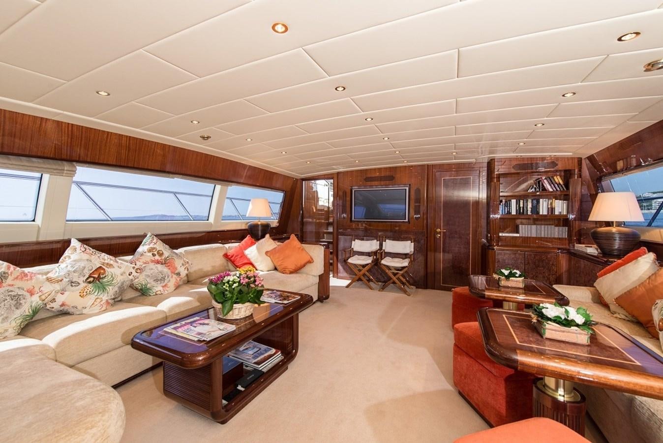 a living room with a large screen aboard PHANTOM Yacht for Sale