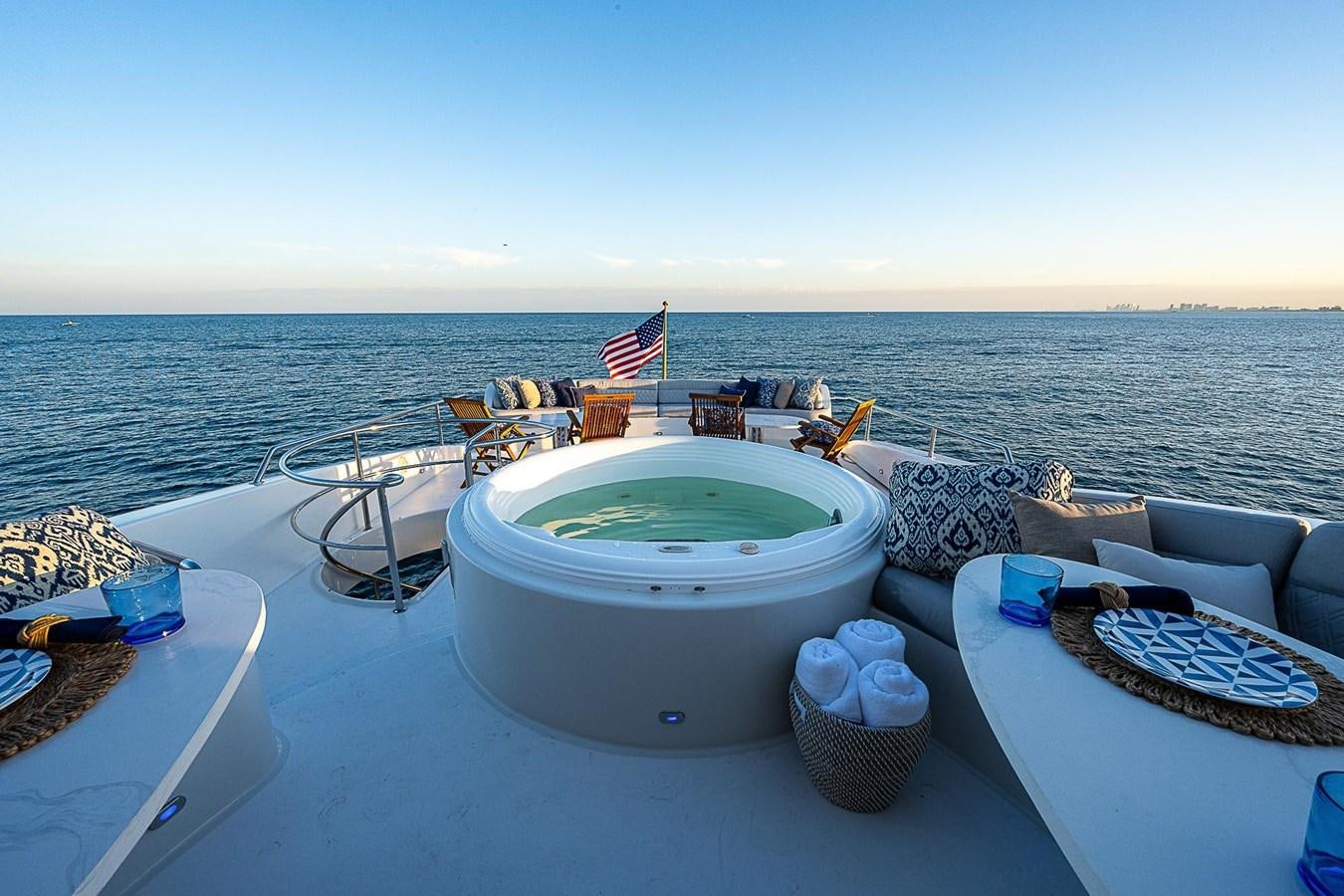 a white tub on a boat aboard LAZZARA 116 OPEN BRIDGE Yacht for Sale