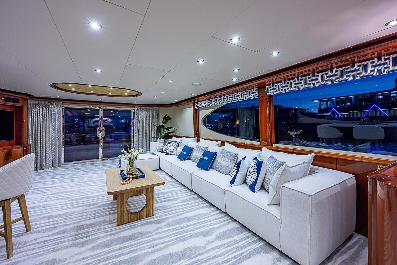 a large white bed in a room aboard LAZZARA 116 OPEN BRIDGE Yacht for Sale