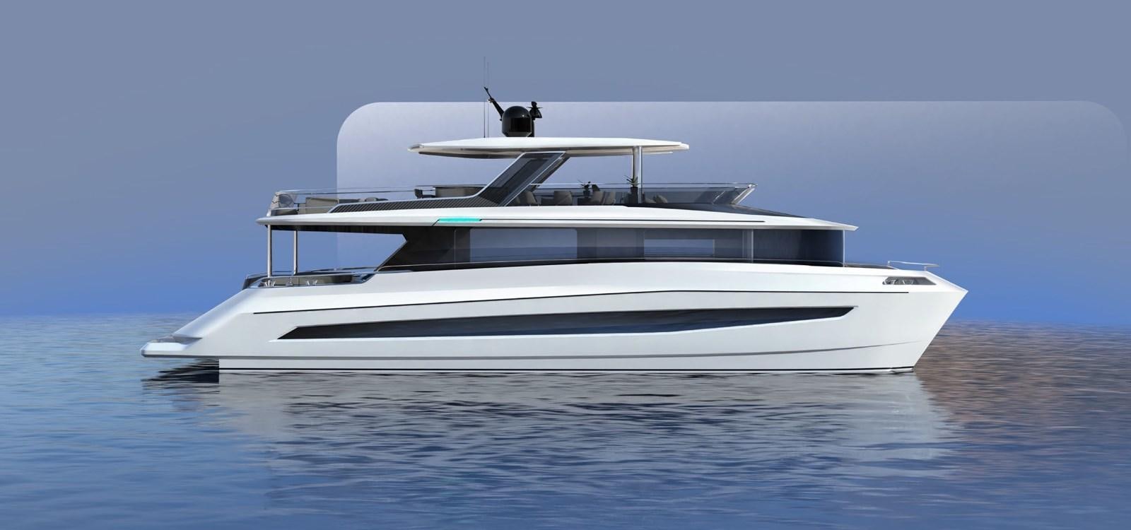 a white yacht on the water aboard XCEL 70 Yacht for Sale