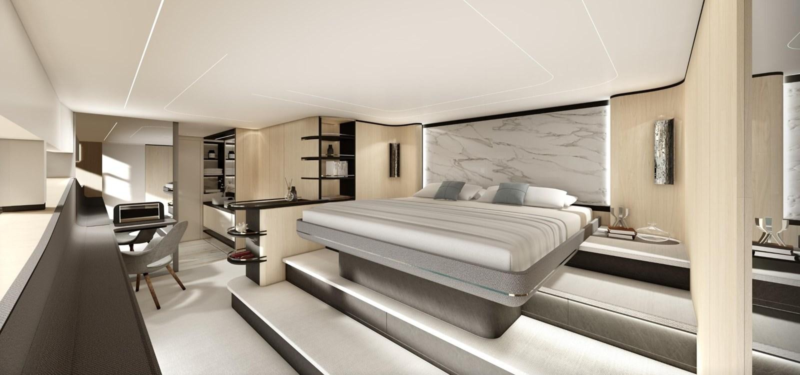a room with a bed and a desk aboard XCEL 70 Yacht for Sale