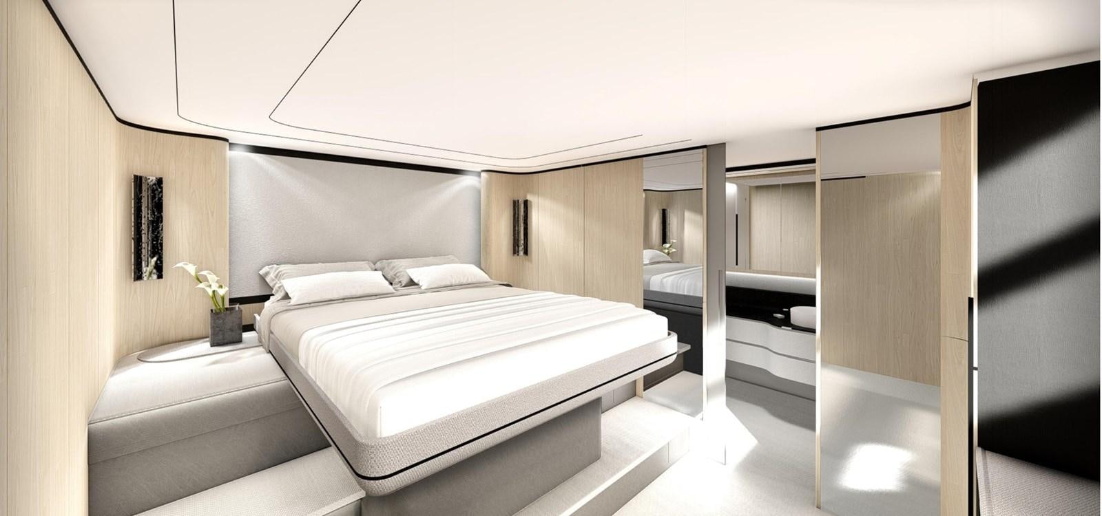 a room with a bed and a desk aboard XCEL 70 Yacht for Sale