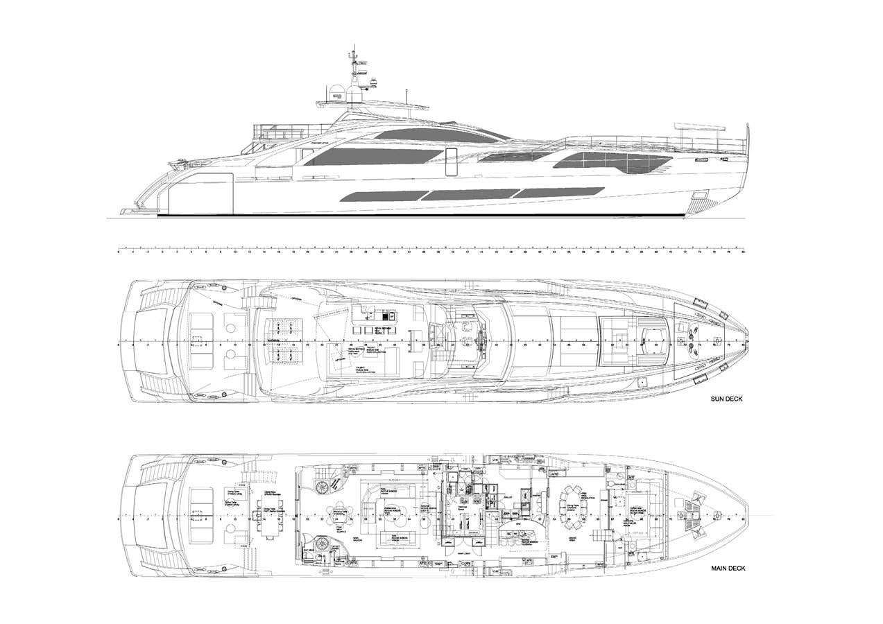 diagram, engineering drawing aboard CHORUSLINE Yacht for Sale