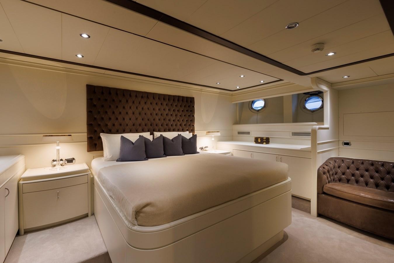 a bed in a room aboard DON CIRO Yacht for Sale
