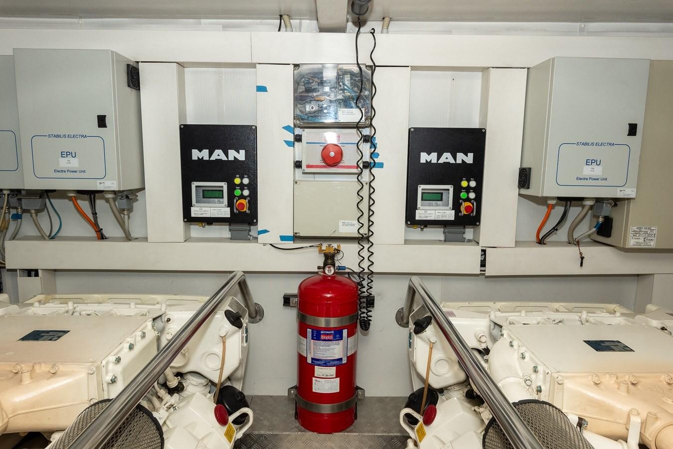 a red and white fire hydrant aboard ALINA Yacht for Sale