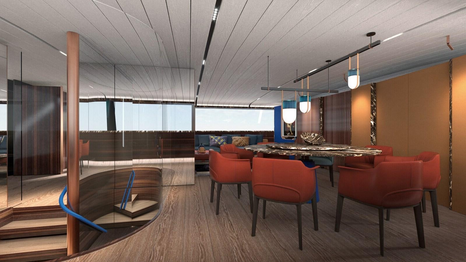 a room with a pool table and chairs aboard PERINI 47M Yacht for Sale