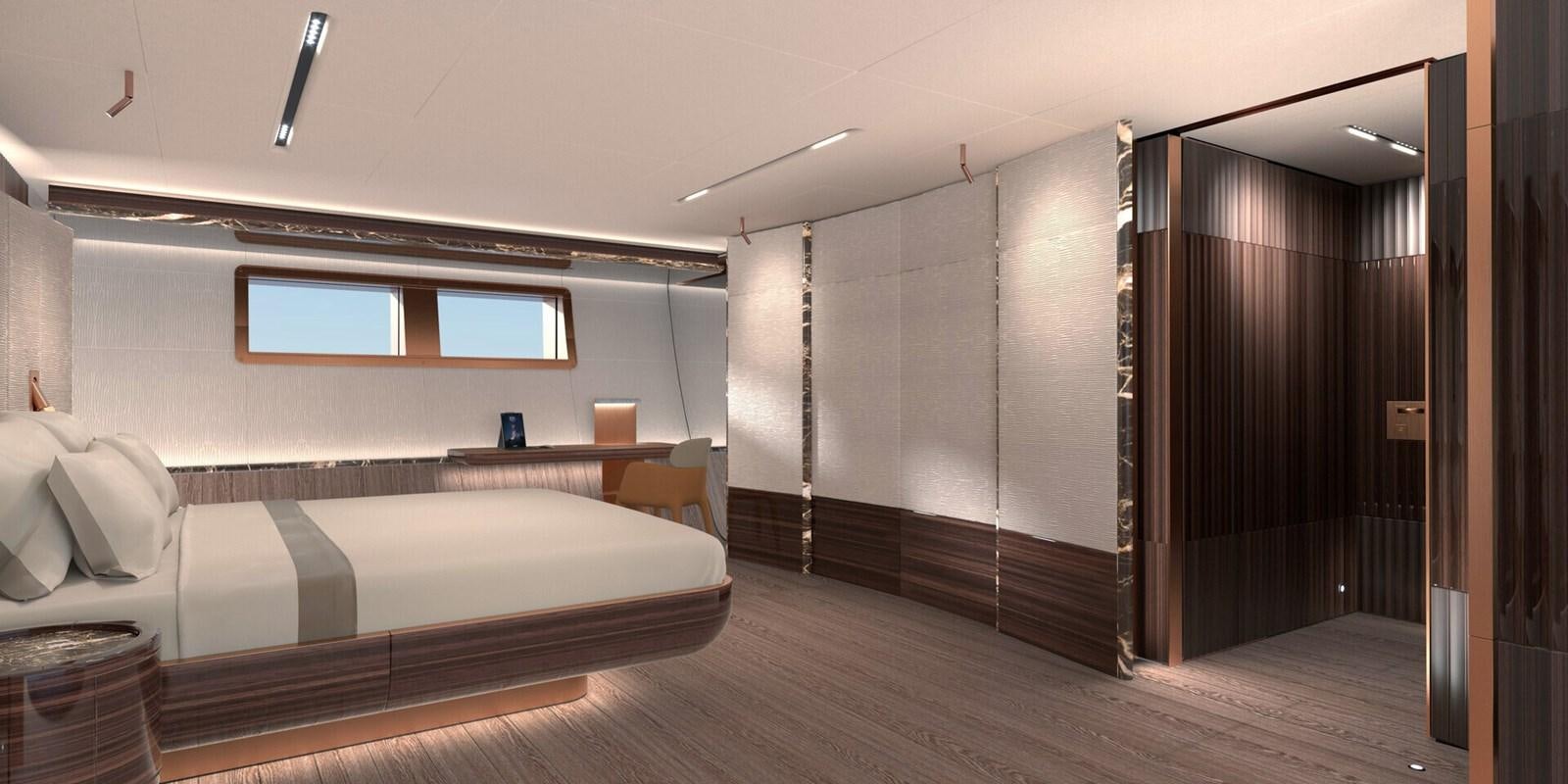 a room with a bed and a closet aboard PERINI 47M Yacht for Sale