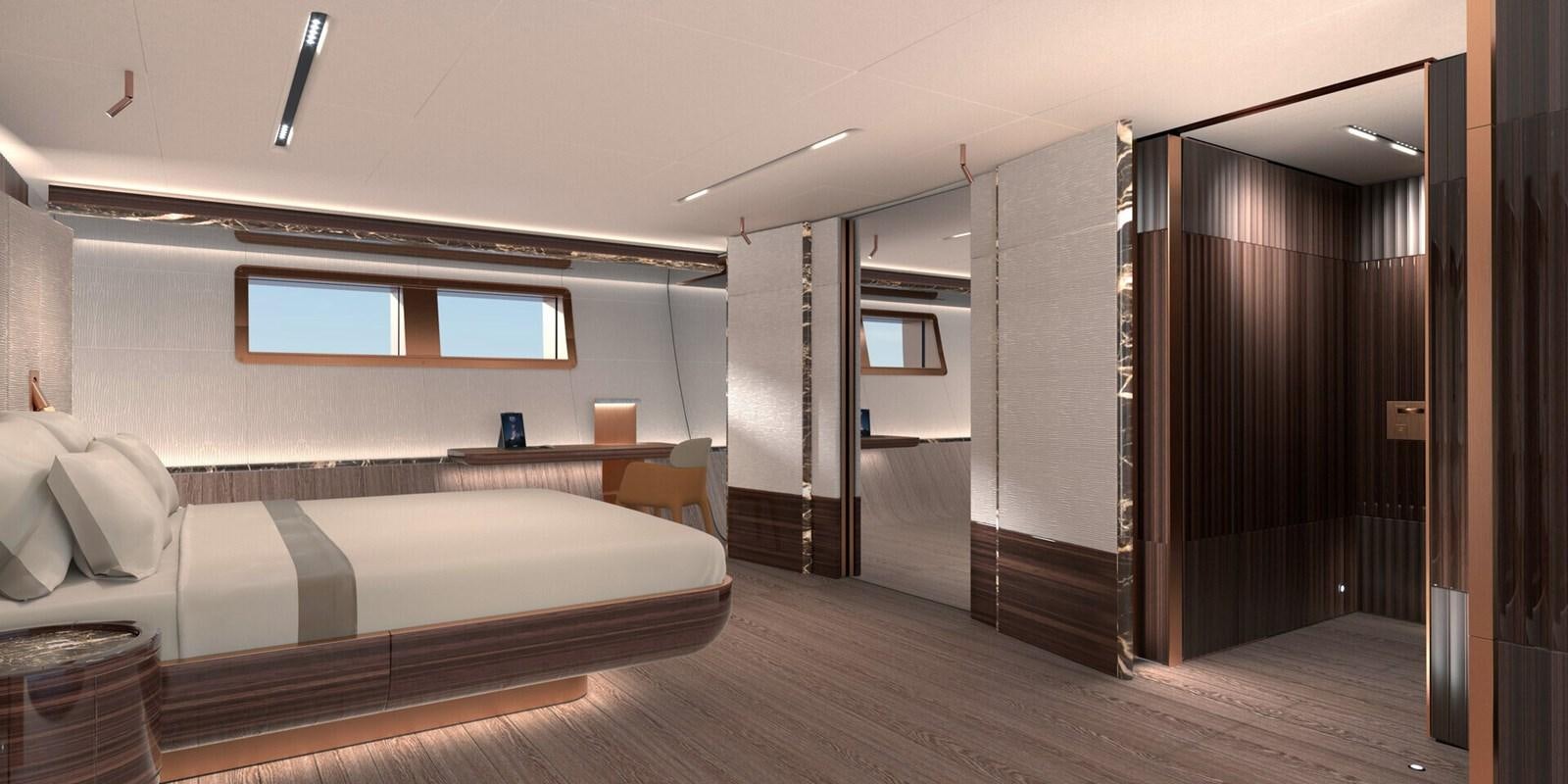a room with a bed and a closet aboard PERINI 47M Yacht for Sale