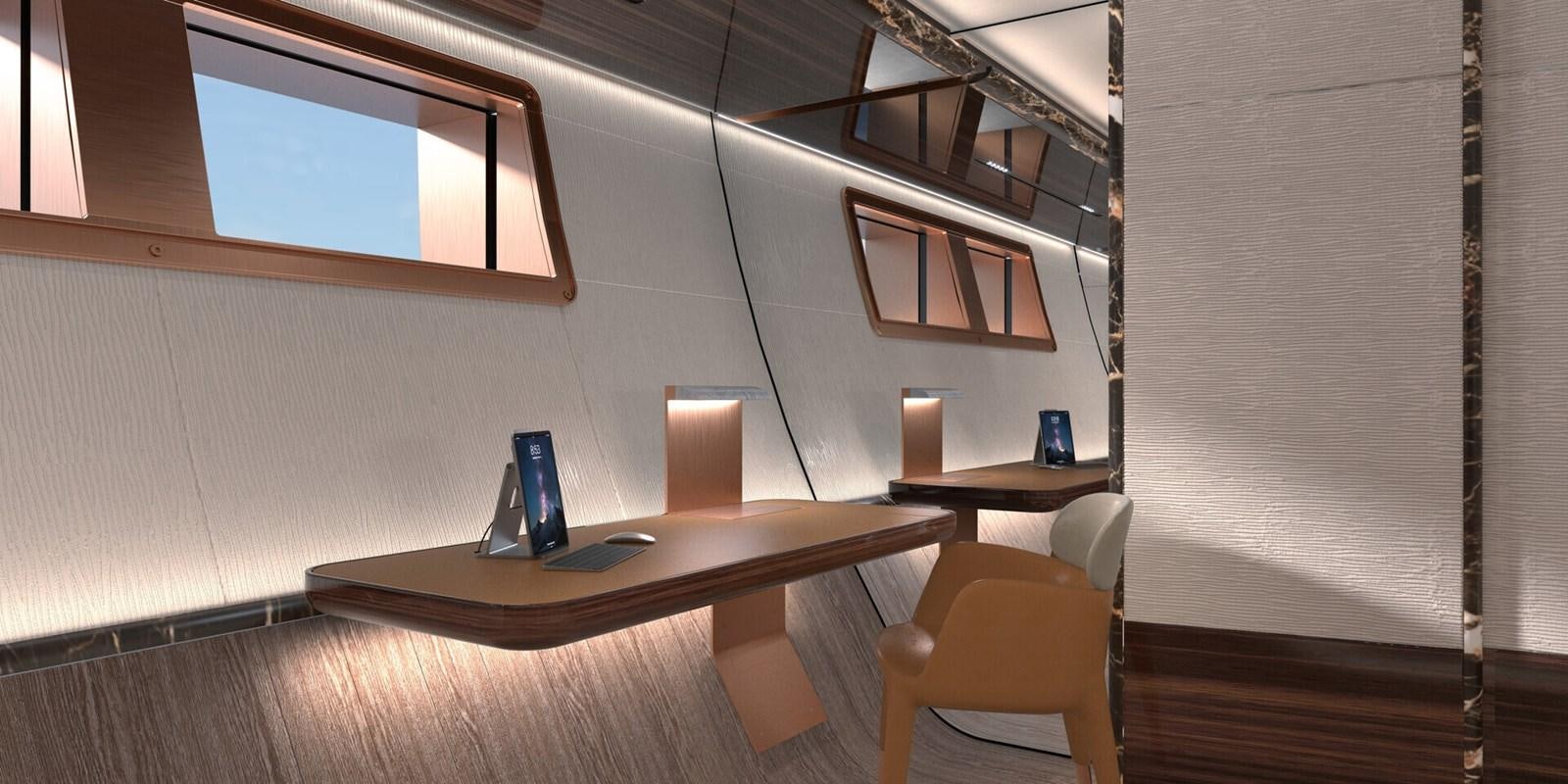 a table with chairs and a lamp aboard PERINI 47M Yacht for Sale