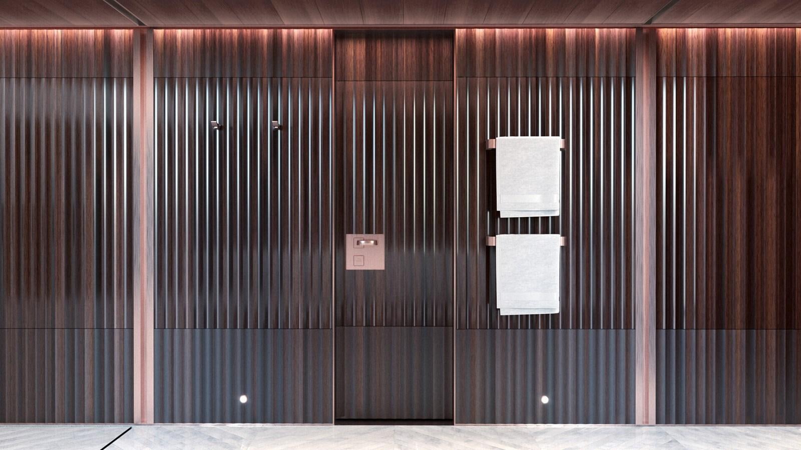 a curtain with a towel on it aboard PERINI 47M Yacht for Sale